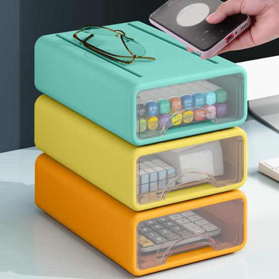 3/4Pcs Desk Storage Organizer with Clear Window Large Capacity Dustproof Stackable Office Supplies Storage Drawer Box Container