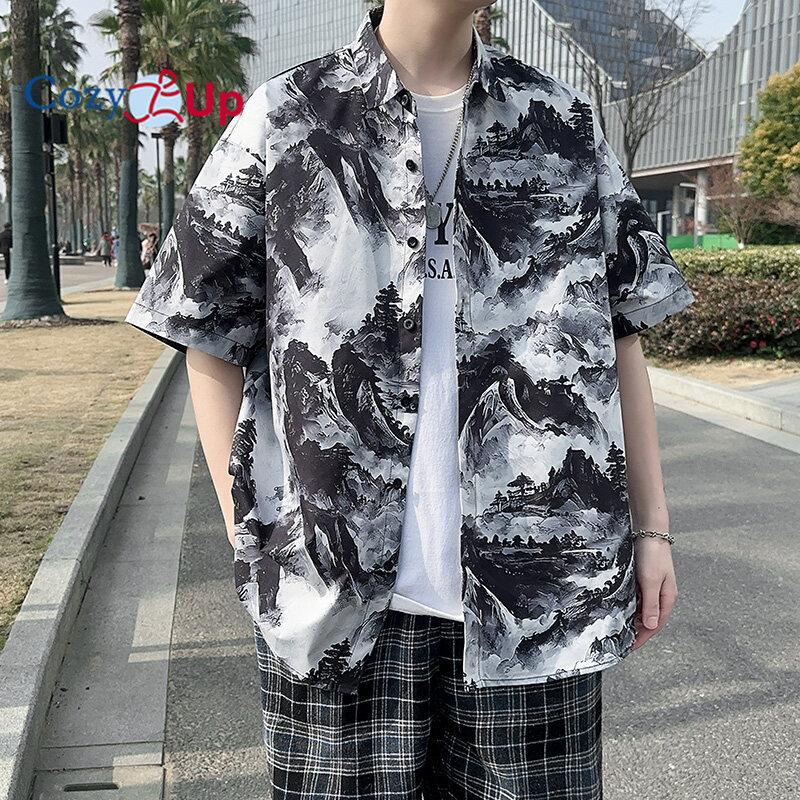 

Мужская рубашка с короткими рукавами и цветочным узором Cosy Up Landscape, свободная тонкая рубашка с драпировкой 5XL чёрный