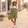 Women’s Loose Fit Corduroy Short Overalls with Adjustable Straps Front Button Design and Large Pockets for Casual Wear