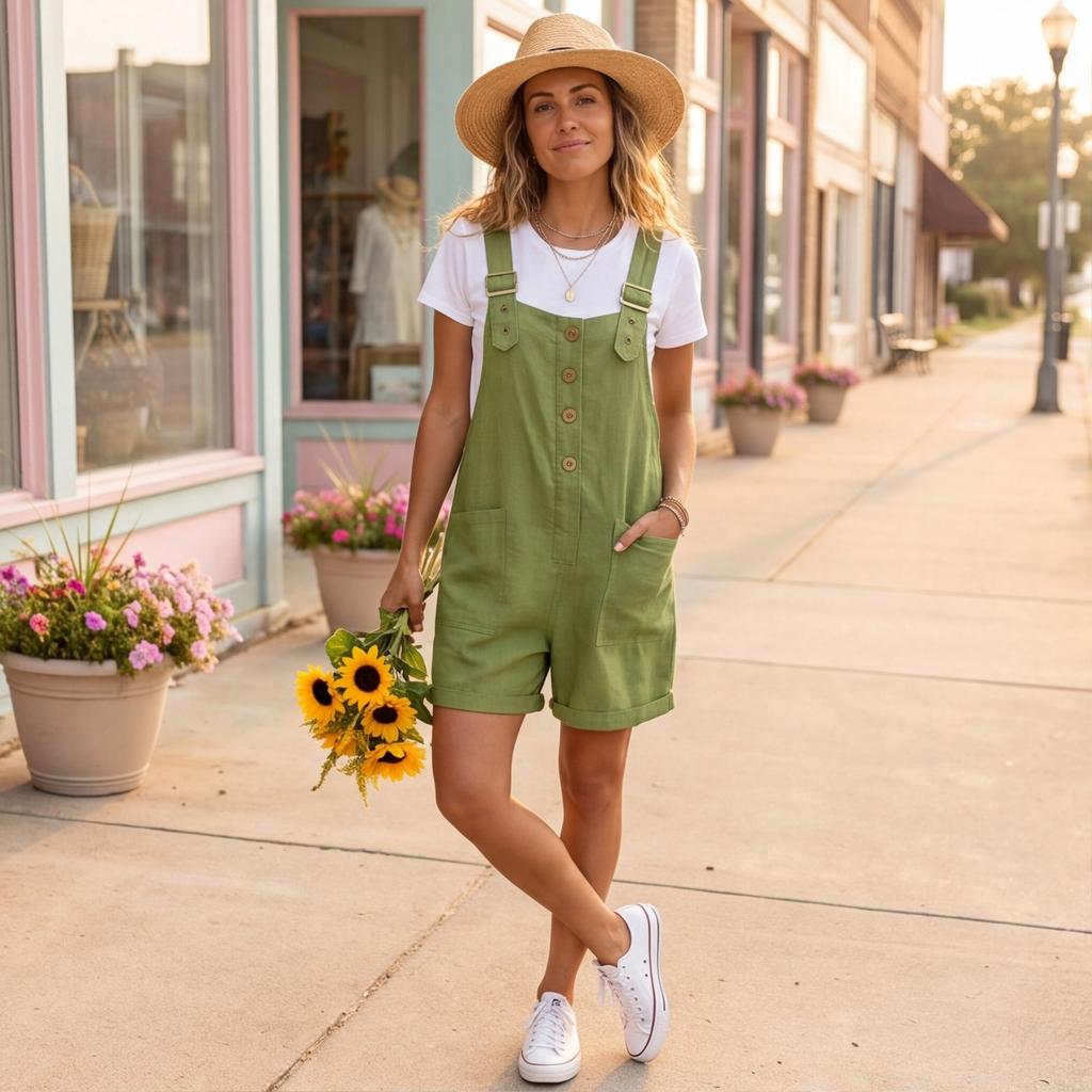 Women’s Loose Fit Corduroy Short Overalls with Adjustable Straps Front Button Design and Large Pockets for Casual Wear