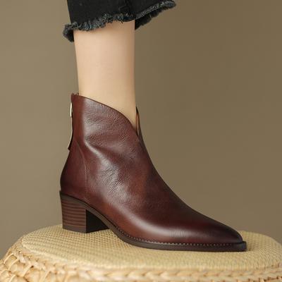 Fashion 2024 New Autumn Genuine Leather Ankle Boots Pointed Toe Women Boots Retro Short Boots Women Shoes Winter Retro Chelsea Boots