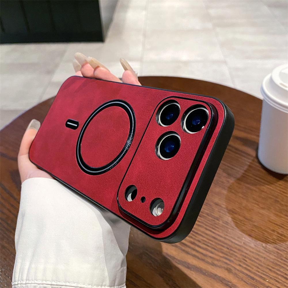 Luxury Matte Leather For Magsafe Magnetic Wireless Charge Case For iPhone 17 16 15 14 13 11 12 11 Pro Max Plus Shockproof Cover