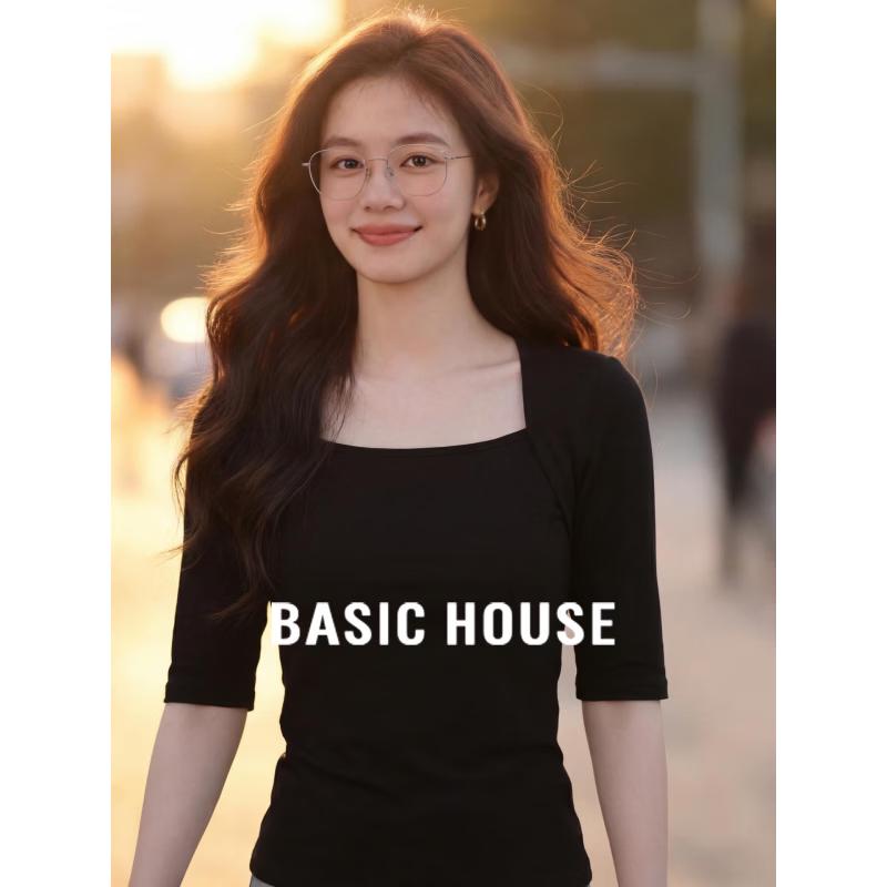Basic House French Style Square Neck 5-Sleeve T-Shirt M