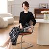 Elegant Spring Suit Set for Middle-Aged Women: Long Sleeve Top & Plaid Trousers Two-Piece.