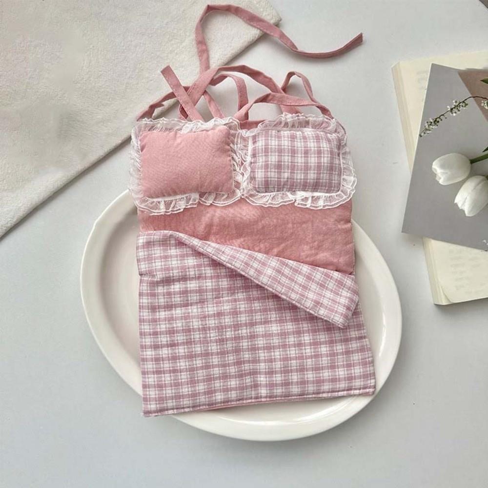 Adjustable Strap Lace Plaid Cloth Pouch Polyester Countryside Style Pillow Crossbody Bag Lightweight Bow Storage Shoulder Bag