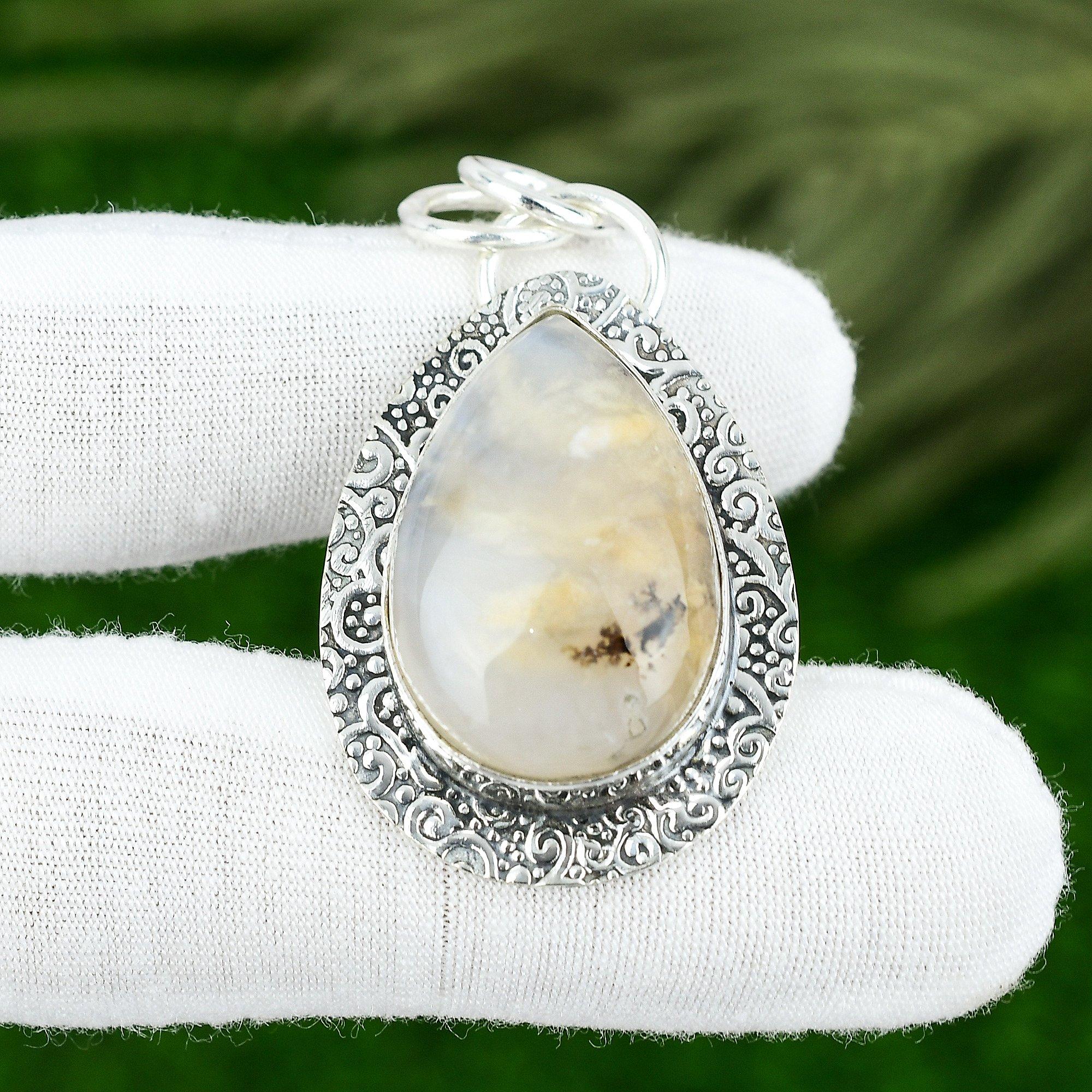 

Friendship Day Deal Plume Agate Stone 925 Sterling Silver Trendy Pendant Jewelry