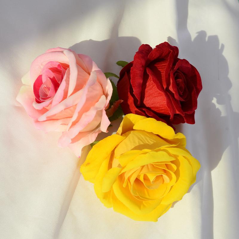 Rose Velvet Artificial Rose Head With Embossed Craft For Wedding Venue Romantic