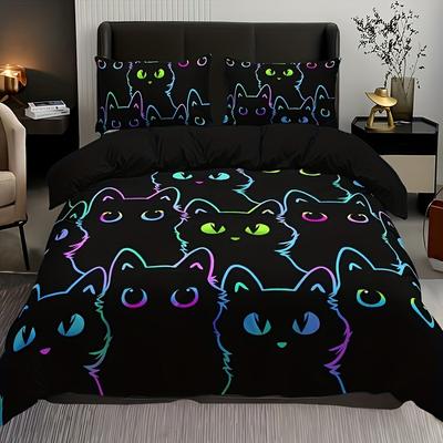 Dreiteiliges Bettwäscheset, Niedliches Haustier Katze Bettbezugset, Digitaldruckset.