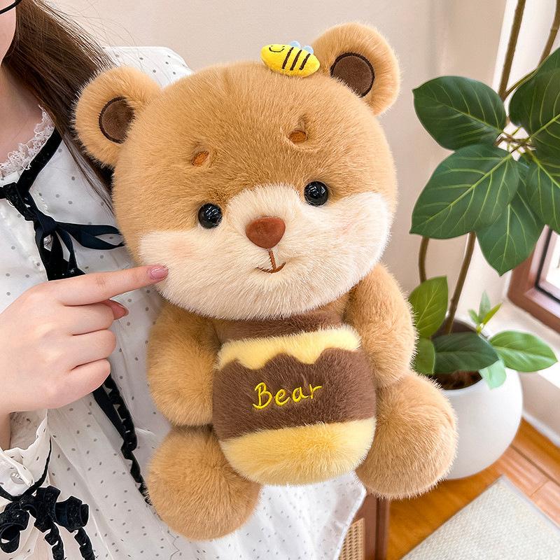 Adorable Plush Bear With Bee Hat And Honey Pot Accessory Soft Brown Stuffed Animal Toy Kawaii Picnic Sweet Fun Stylish