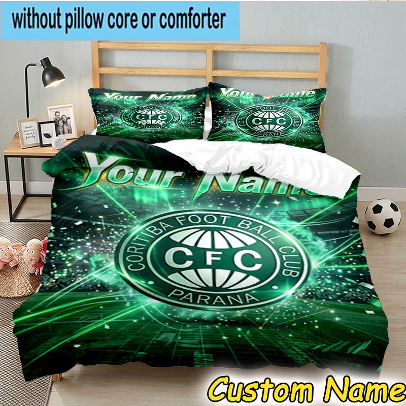 Custom Name Coritiba Football Club Emblem Bedding Set 3PCS Duvet Cover Closure Includes 1 Duvet Cover & 2 Pillowcases for All Seasons Bedroom Decor