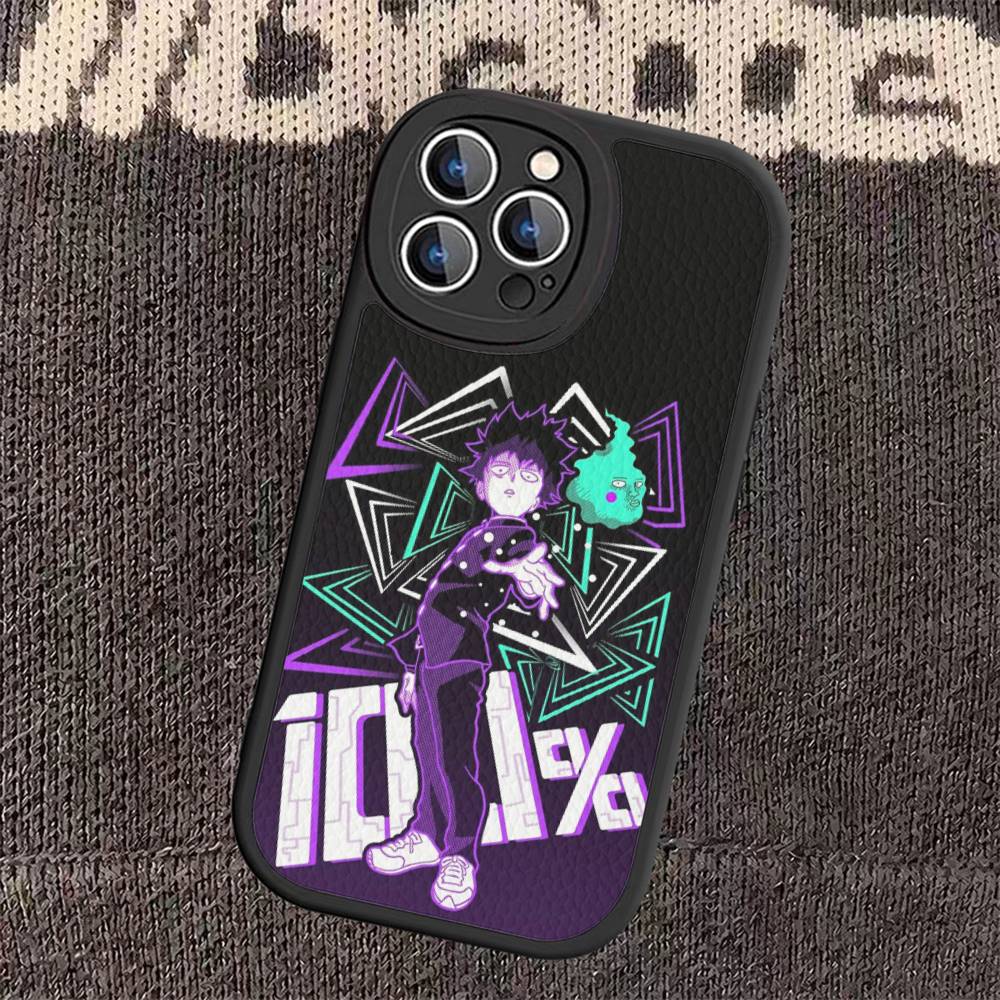 

Amine Mobs Psycho 100 Leather Phone Case For iPhone 16 15 14 13 12 11 Pro Max Plus Shockproof Cover iPhone 14