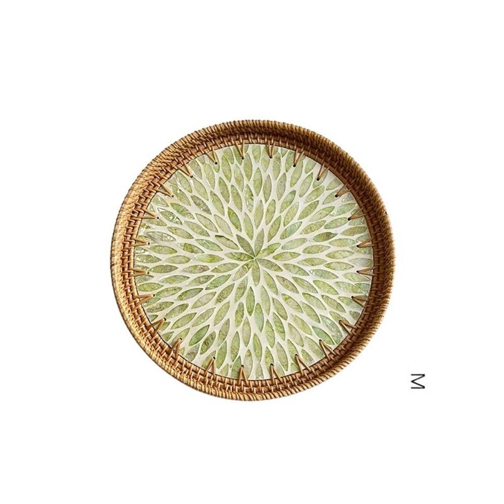 

Круглый поднос из ротанга в форме ракушки, разноцветные хлебные корзины, поднос-органайзер, поднос для еды, домашний декор S-Style 6