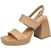 2025 new summer versatile soft leather retro word with waterproof table thick heel Roman sandals women's high heel shoes