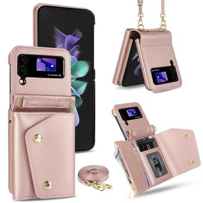 Wallet Crossbody Phone Case for Samsung Galaxy Z Flip 5 4 3 5G Flip5 Flip4 Flip3 5G Ring Card Slot Holder Lanyard Leather Cover
