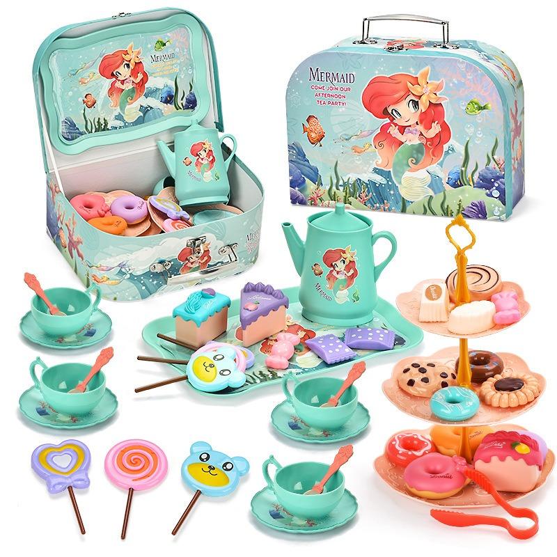 Tea Party Set for Little Girls,Kids Kitchen Pretend Play for Girls Boys Age 3-8, Kitchen Toys with Teapot,Cups,Plates & Storage Case,Princess Gift Set