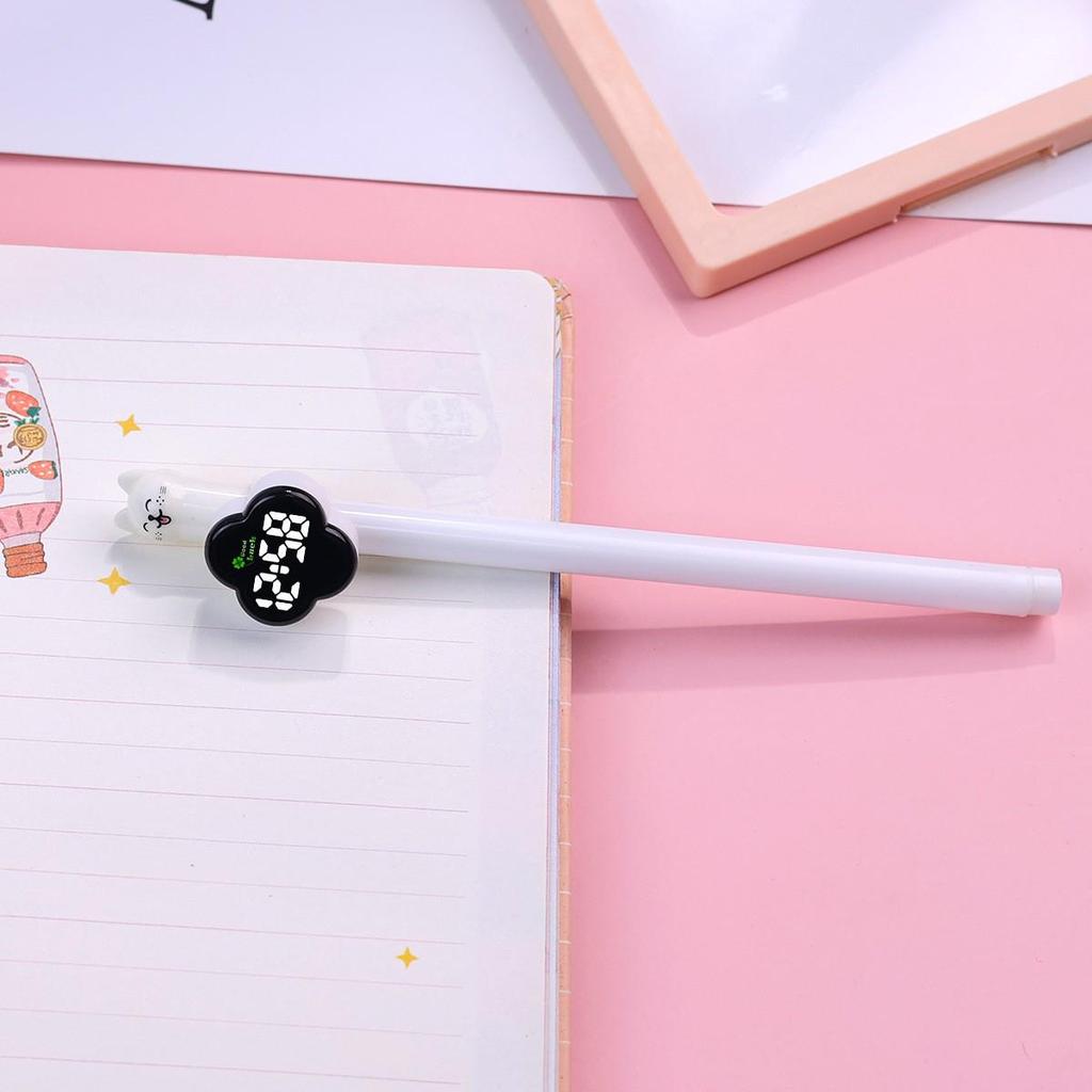 Four-Leaf Clover Stationery: Back-to-School Clock Pen Holder with Watch and Black Ballpoint Pen