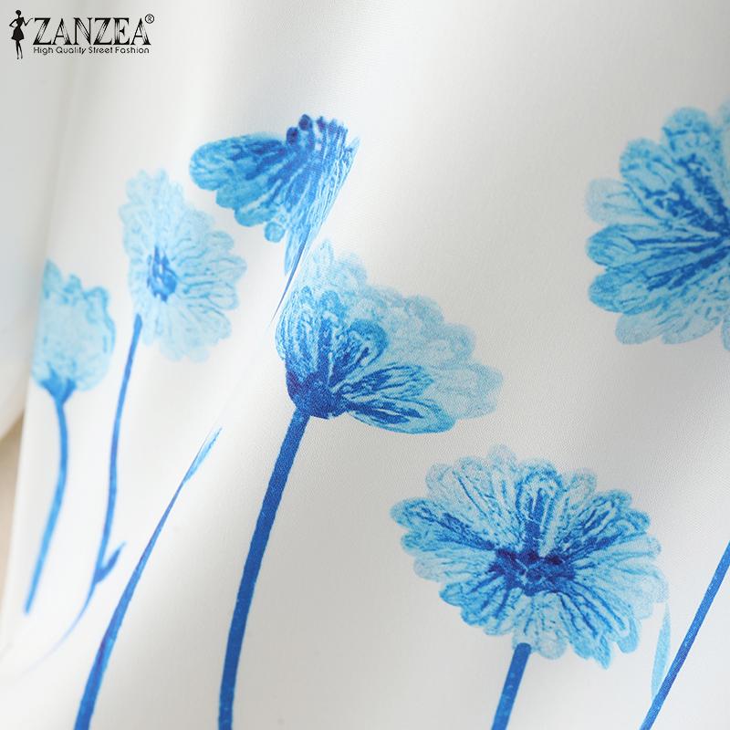 ZANZEA Chemisier imprimé ample décontracté à col rond et manches 3/4 pour femmes