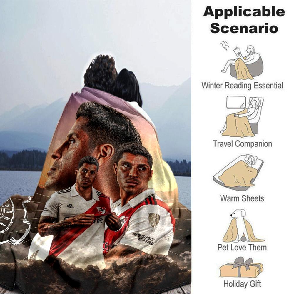 River Plate Football Player Portrait Collage Print Flannel Blanket Soft Warm Throw Blanket Soccer Fan Sofa Decor
