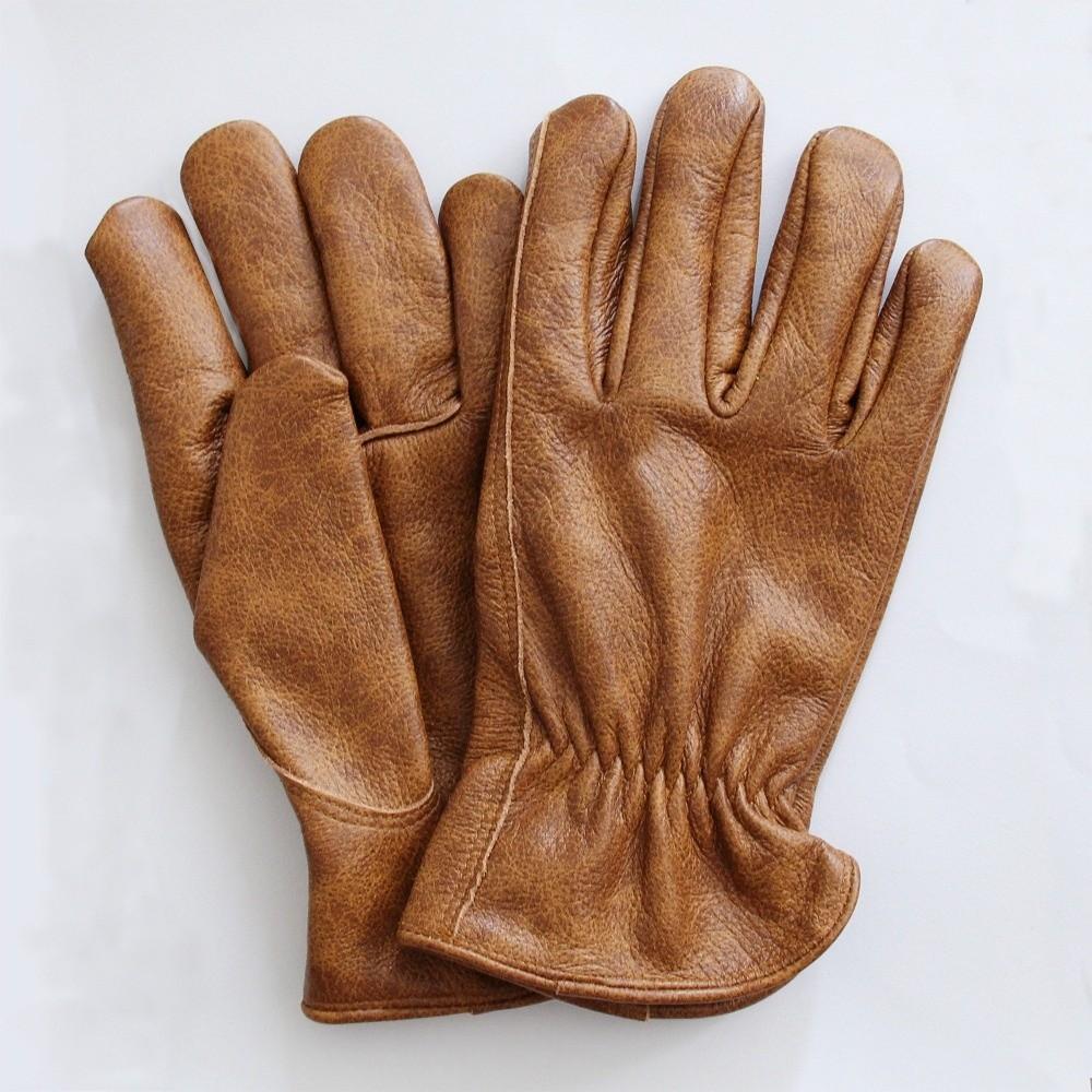 1 pair Brown Color Leather Gloves Vintage Tie-Dye Work Gloves Safety Gloves Outdoor Biker