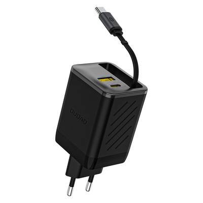 Ładowarka Sieciowa USB-A USB-C GaN 67W Z Kablem Zwijanym USB-C PD QC - Czarna