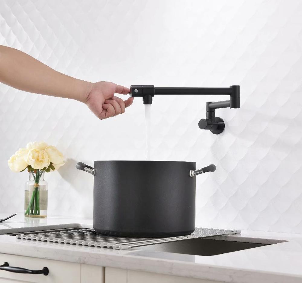 

Pot Filler Tap Wall Mounted Foldable Kitchen Faucet Single Cold Single Hole Rose Gold Sink Tap Rotate Folding Spout Brass чёрный