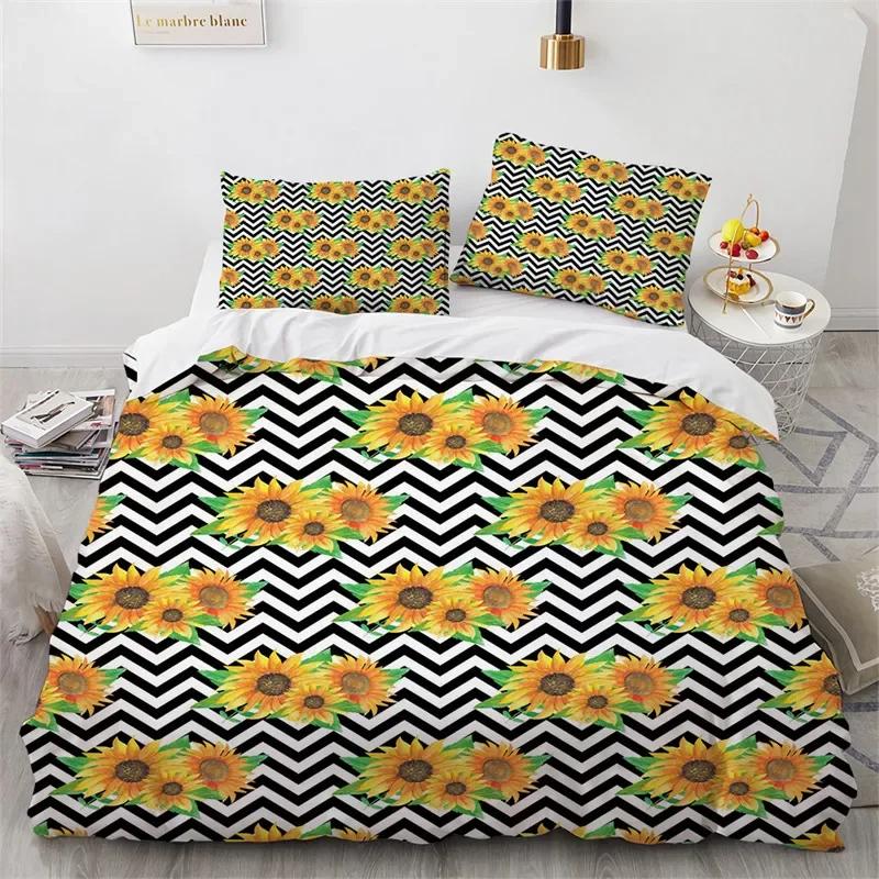 Comforter Sunflower Twin Full King Size Botanical Plants Comforter Microfiber Nature Floral Bedding Set