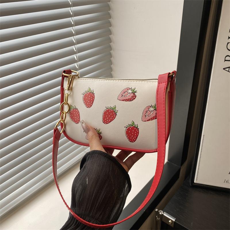 

Нова красива повсякденна сумка через плече з ланцюжком, з полуничним принтом, солодка ручна сумка червоний