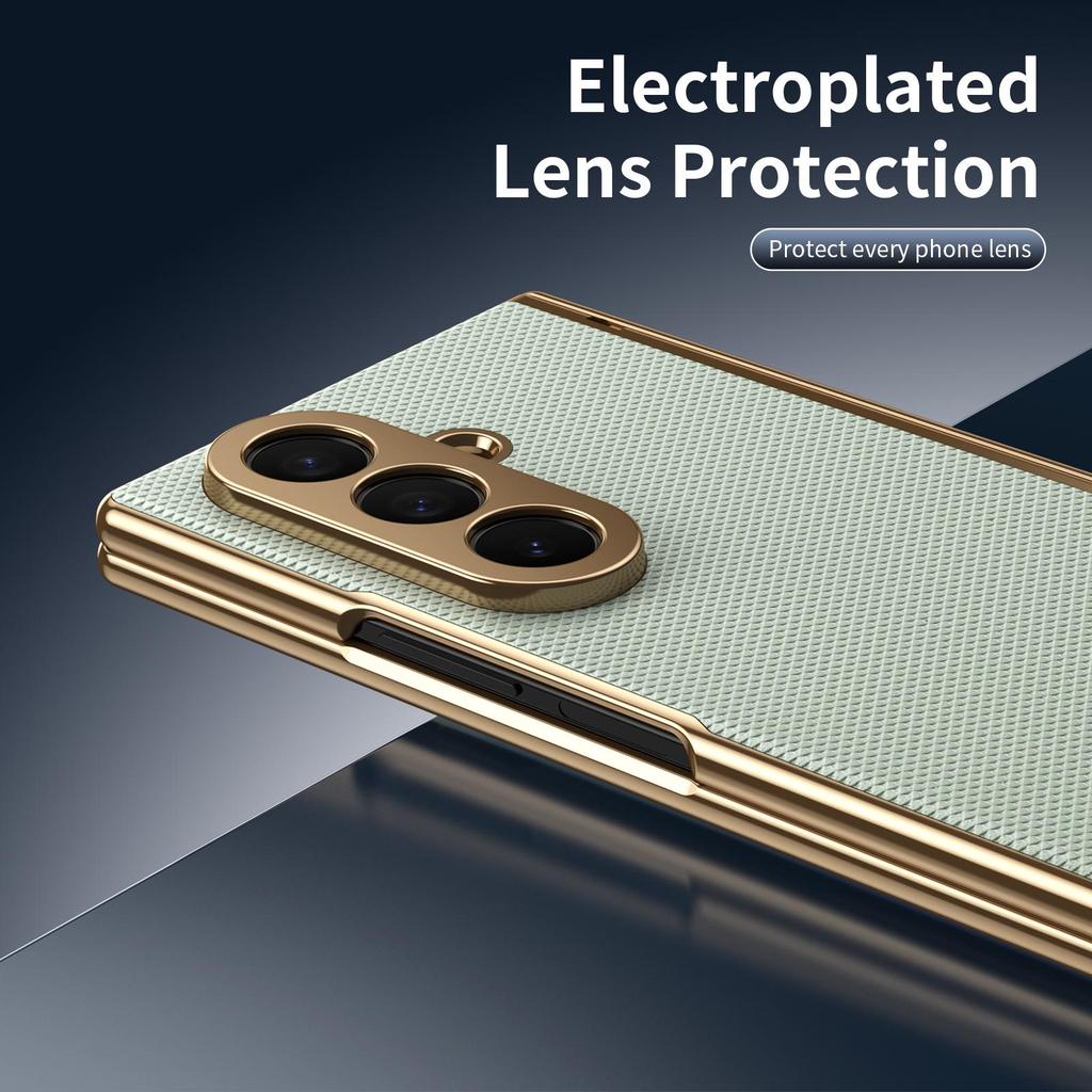 Samsung Z Fold7 Case: Foldable Electroplated Diamond Pattern, Plain Leather, Full Coverage for Fold6/5, Cross-border Compatibility.