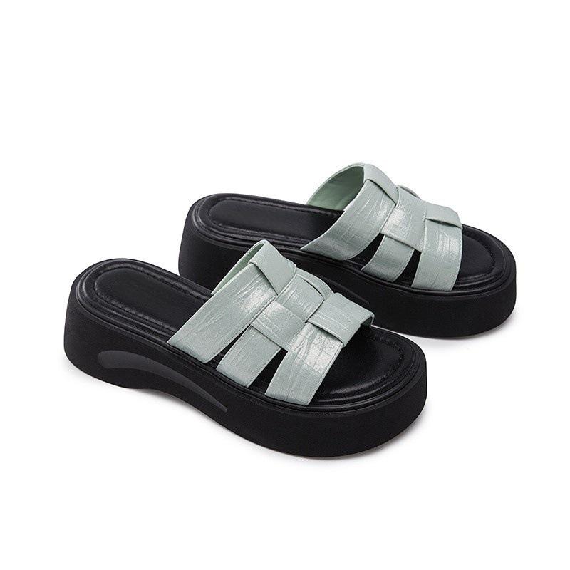 Mint Woven Glossy Flip Flops Women's Platform Holiday Style Bread Slippers