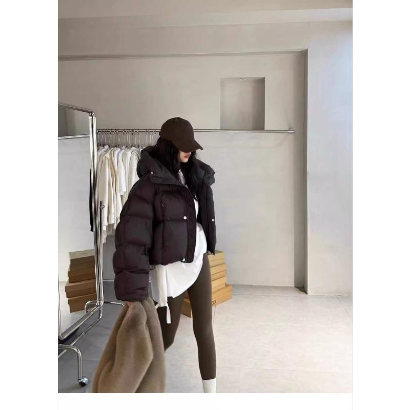 Abrigo Corto de Plumas Retro para Mujer Chaqueta Acolchada de Invierno con Capucha Ropa Exterior Gruesa de Algodón Moda Vintage Tendencia