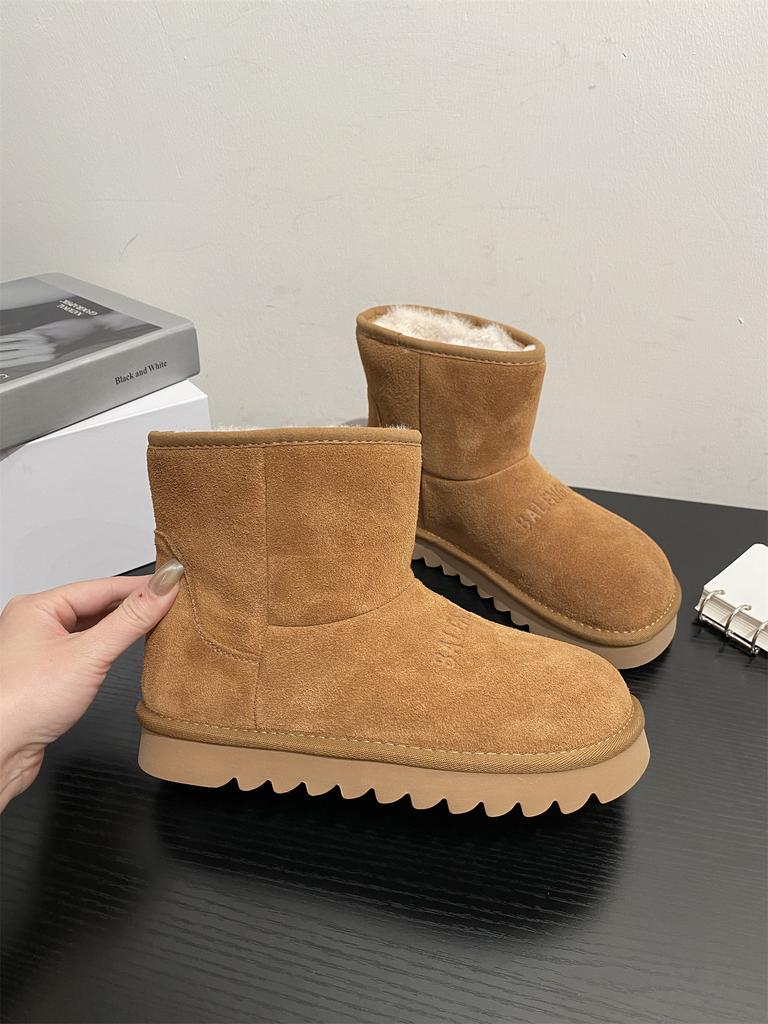 Thick-soled snow boots women's 2025 new winter thick-soled leather Maillard velvet thickened warm Birkenstock short boots