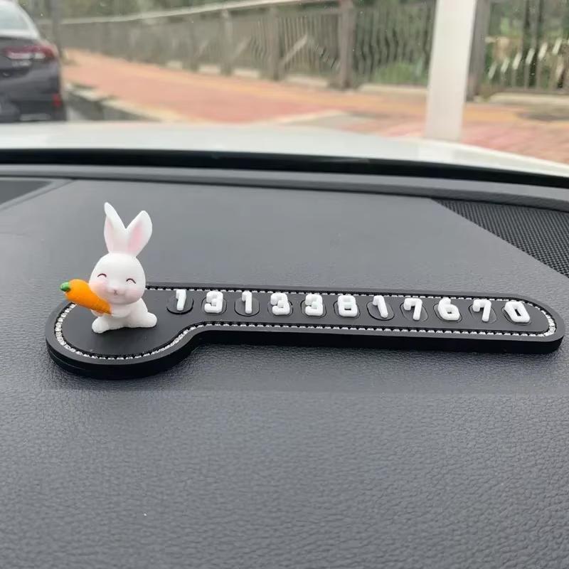 Señal de Parada Temporal para Coche Multifuncional Conejito de Dibujos Animados Número de Teléfono Tarjeta de Estacionamiento Temporal Recordatorio Decoración de Matrícula