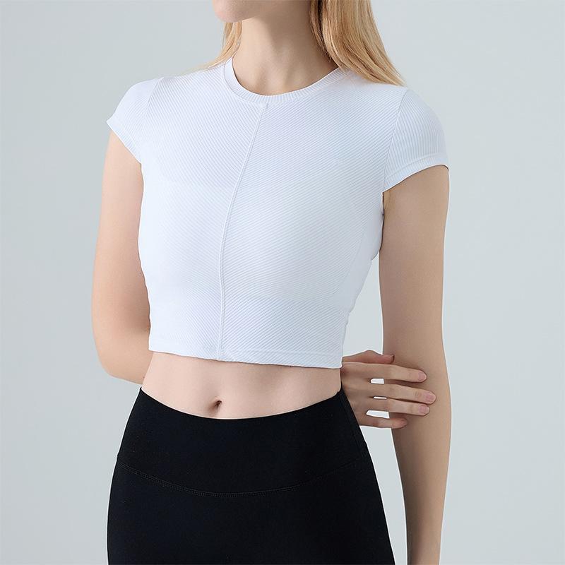 

Women s Quick-Dry Mei Fei Stripe Yoga Top - Short Sleeve, Crop, Ideal for Running & Gym L