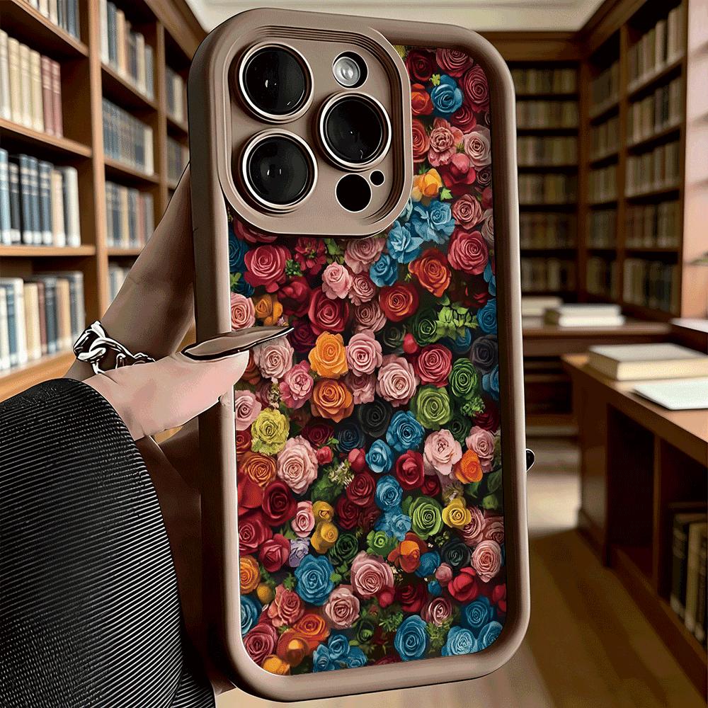 Multicolor Dense Rose Bouquet Soft TPU Phone Case for iPhone 17 16 15 14 13 12 11 Pro Max Plus Shockproof Anti-Slip Cover
