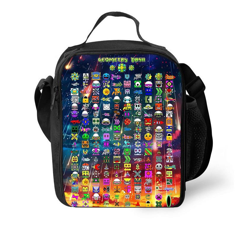 Izolovaná svačinová taška s tématem Geometry Dash pro děti a studenty, přenosná látková chladicí taška