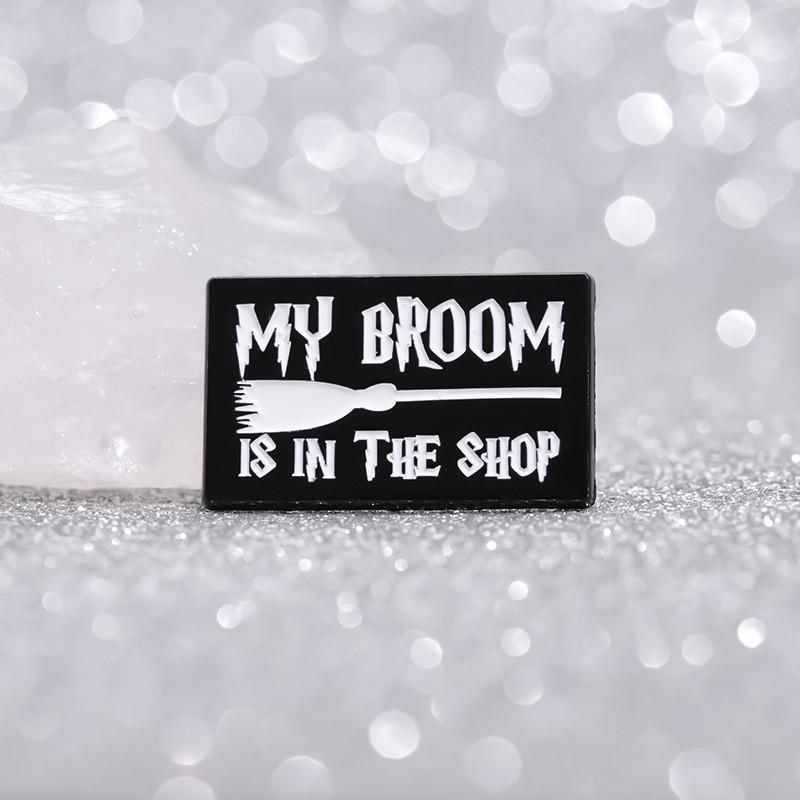 Adorable Cartoon Black Flying Broomstick Alloy Brooch With Colorful Enamel For Unique Styling