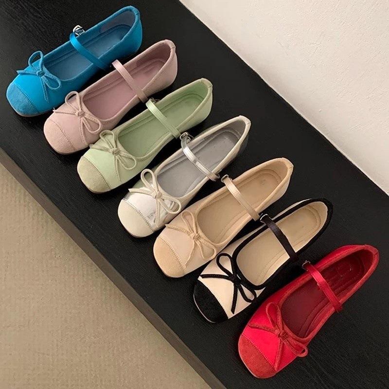 French Gentle Bow Mary Jane Shoes Women's Shoes Inner Height Increase Early Spring New Ballet Shoes with Skirt Single Shoes