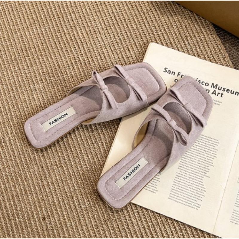 

Fashion New Fashion Butterfly-Knot Ladies Flats Slippers Shoes Female Square Toe Summer Beach Slides Slippers Sandals Shoes for Women 40