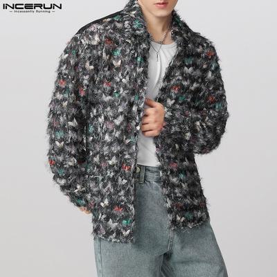 Men Long Sleeve Print Patchwork Tassel Casual See Through Shirts