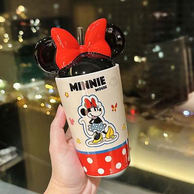 Cartoon Mickey and Minnie Shaped Ceramic Cup Couple Small Gift  Straw Cup  Home Breakfast Cup  Souvenir