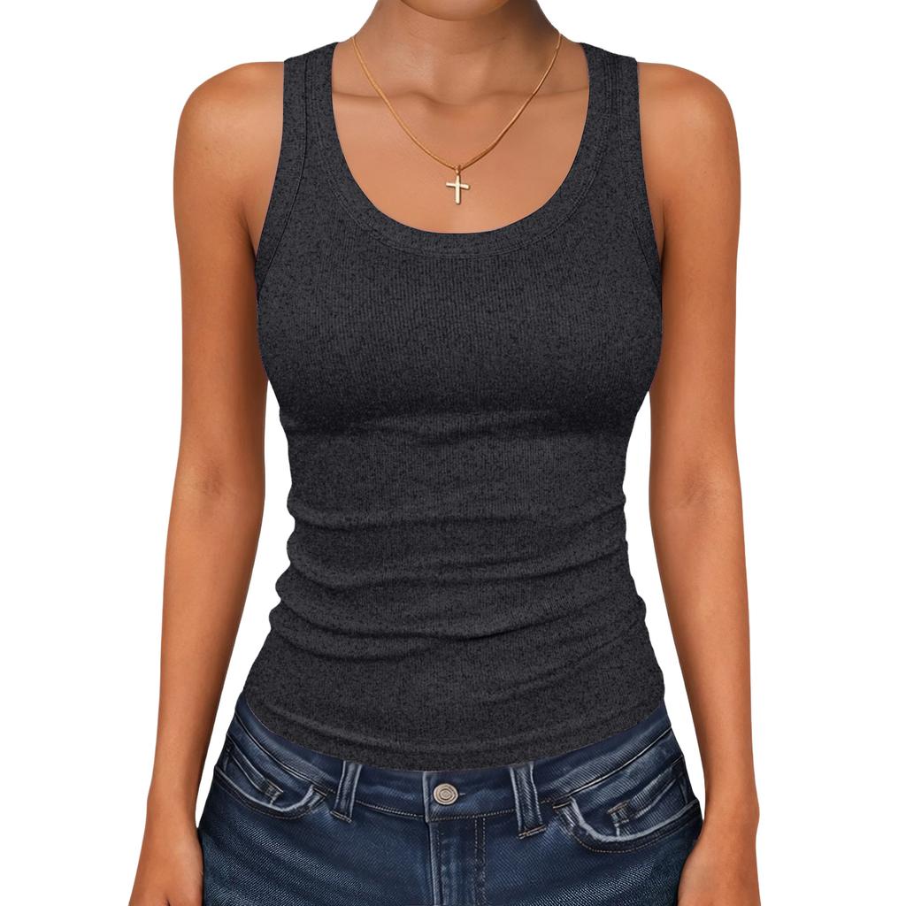 Women’s Ribbed Knit Tank Top Sleeveless Fitted Basic Shirt Scoop Neck Casual Stretch Pullover Undershirt for Daily Wear