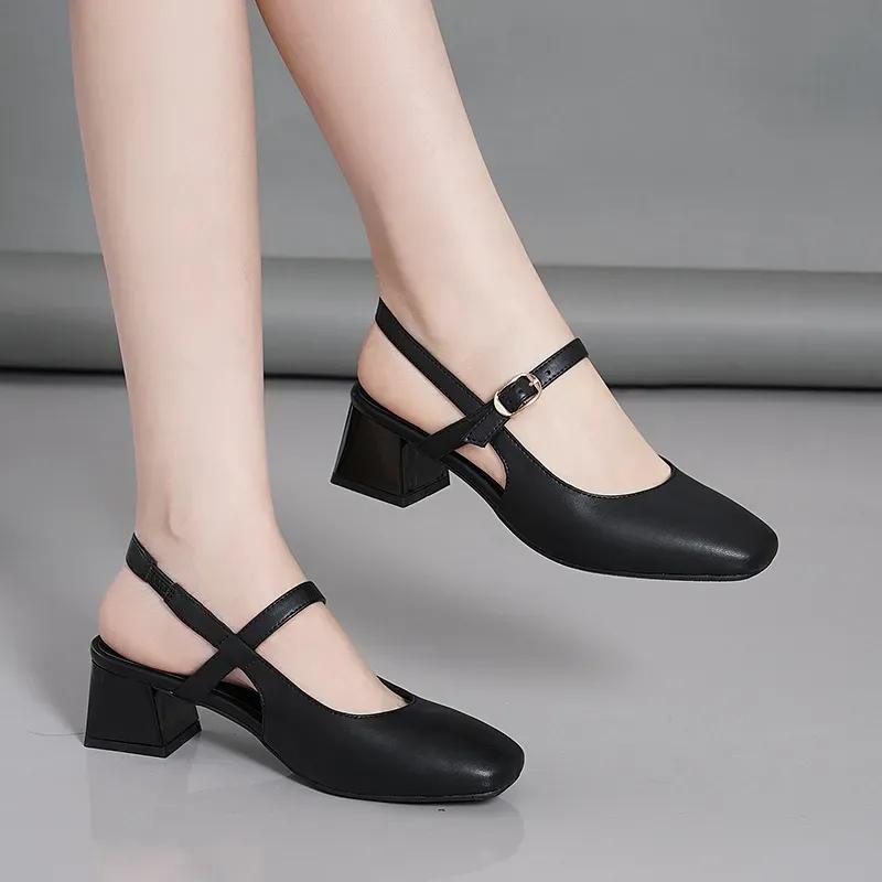 Women Fashion Elegant Plus Size Beige Patent Leather Spring Slip On Square Heel Shoes Lady Cute Black Footwear Ab564
