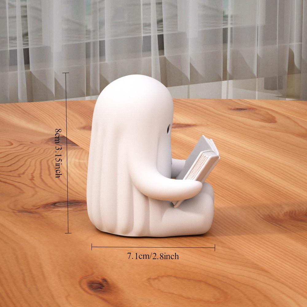 Cute Ghost Figurine Creative Reading Ghost Bookend Pencil Holder Desk Decor Gift for Friends