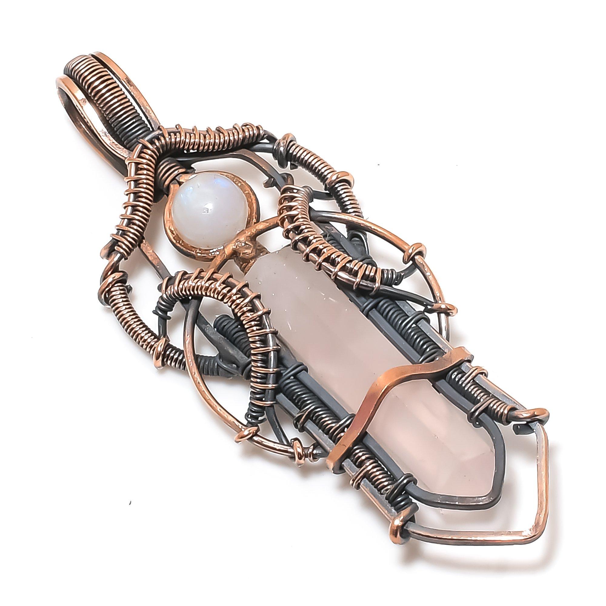 

Украшения из розового кварца, кулон, обернутый медной проволокой 999 пробы, ювелирные изделия ручной работы из драгоценных камней, подарки для жены, совершенно новый кулон