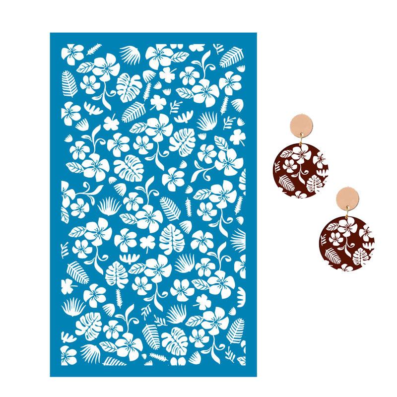 23 Styles Self-Adhesive Silk Screen Stencils for Polymer Clay Palm Leaves Reusable Mesh Transfer Printing Earring Jewelry Making