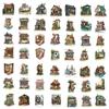 50pcs Vintage Retro Small House Stickers For Scrapbook Phone Laptop Guitar Stationery DIY Waterproof Sticker Decals Kids Toy