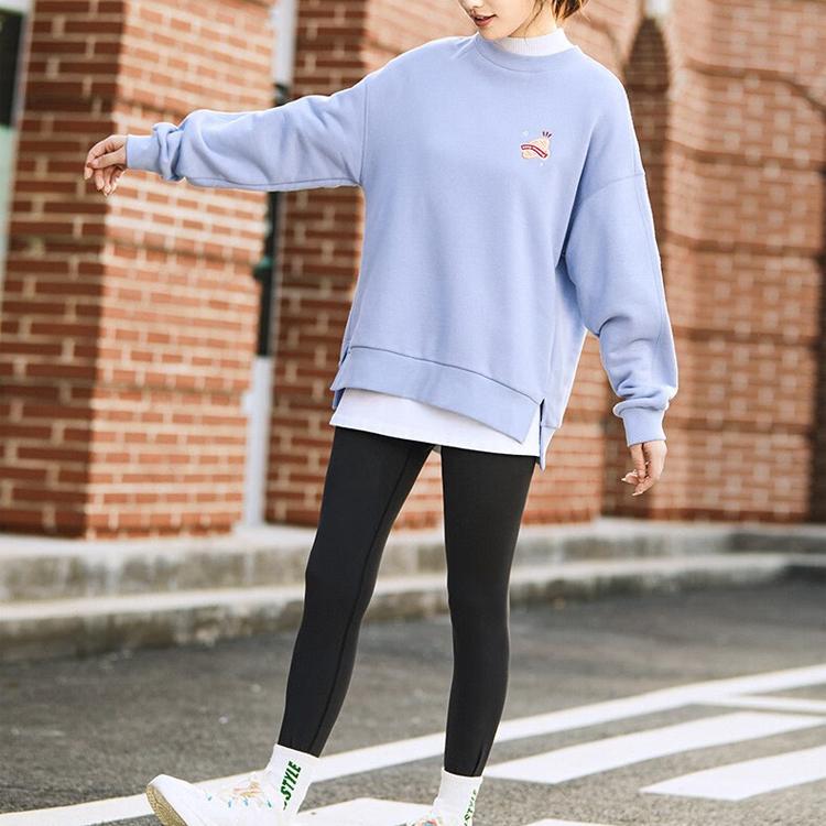 Anta Lifestyle Series Solid Color Round Neck Pullover Loose Sweatshirt Women Sweatshirt Yellow-Blue 162148705-3