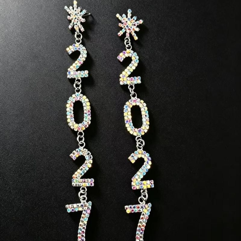 2027 Shiny Full Crystal Inlay Rhinestone Dangle Earrings Sparkly Cute Fashion Jewelry for Teen Girls School Daily Wear
