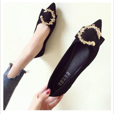 Spring New Flat-soled Single Shoes for Women, Shallow Mouth Metal Decoration, Pointed Toe Cover Feet, Doudou Shoes for Women