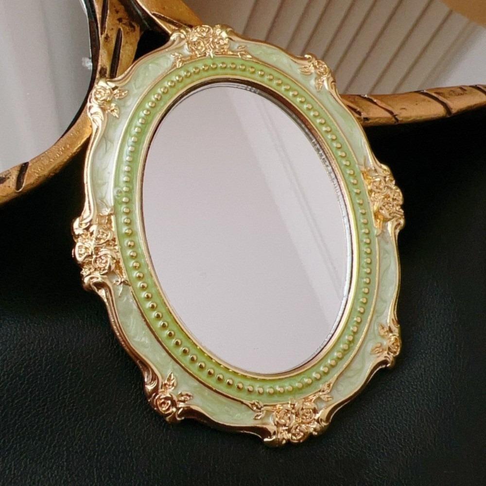 Mini Enamel Makeup Mirror Metal Frame Crystal Bow Mirror Lolita Embossment Mirror  Student Use